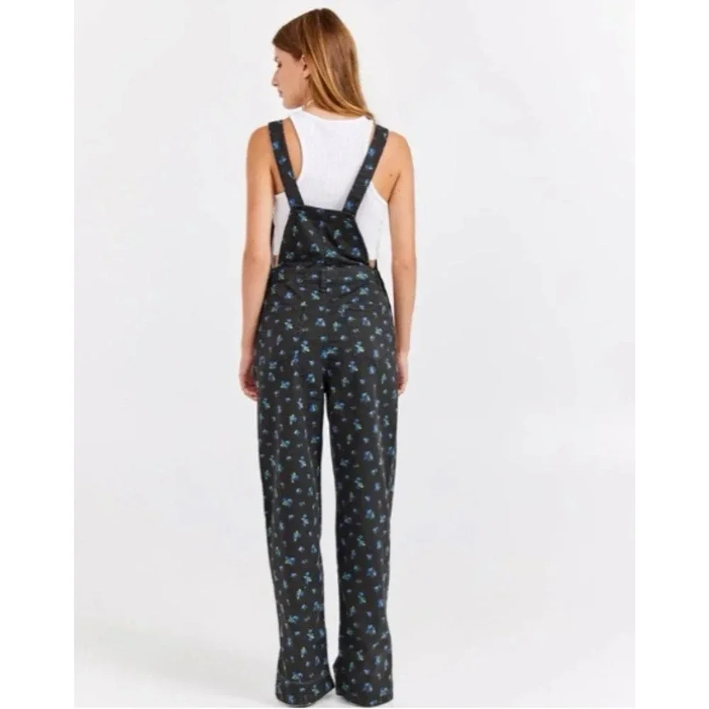 We Wore What Overalls Large Black Ditsy Floral Baggy Denim Stretch Y2K Festival - Picture 2 of 16
